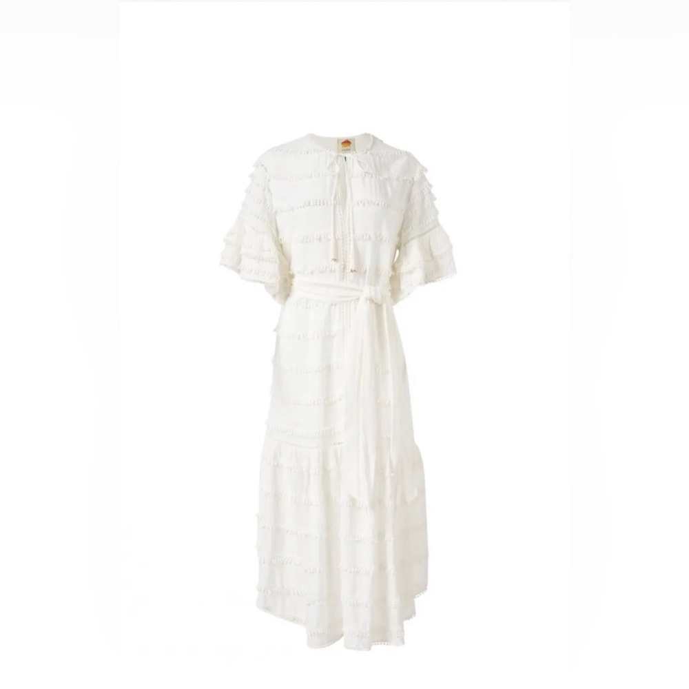 FARM Rio White Midi Dress with Ruffle Details